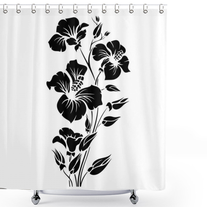 Personality  A Monochrome Drawing Of A Flower With Intricate Leaves On A Clean White Background, Showcasing Creative Artistry And Intricate Patterns Using A Minimalist Stencil Font Shower Curtains