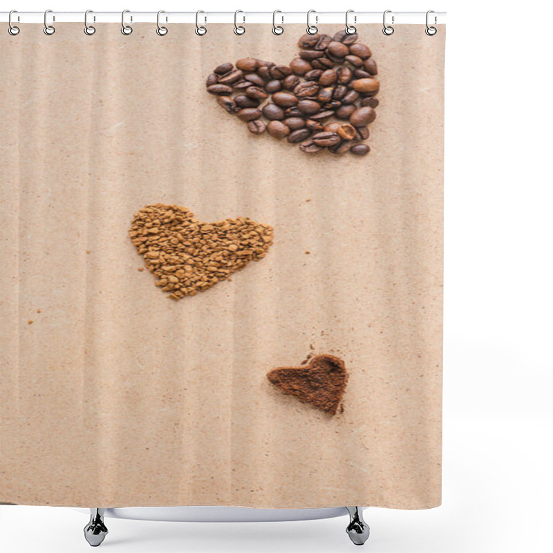 Personality  Top View Of Hearts Made Of Coffee On Beige Surface Shower Curtains