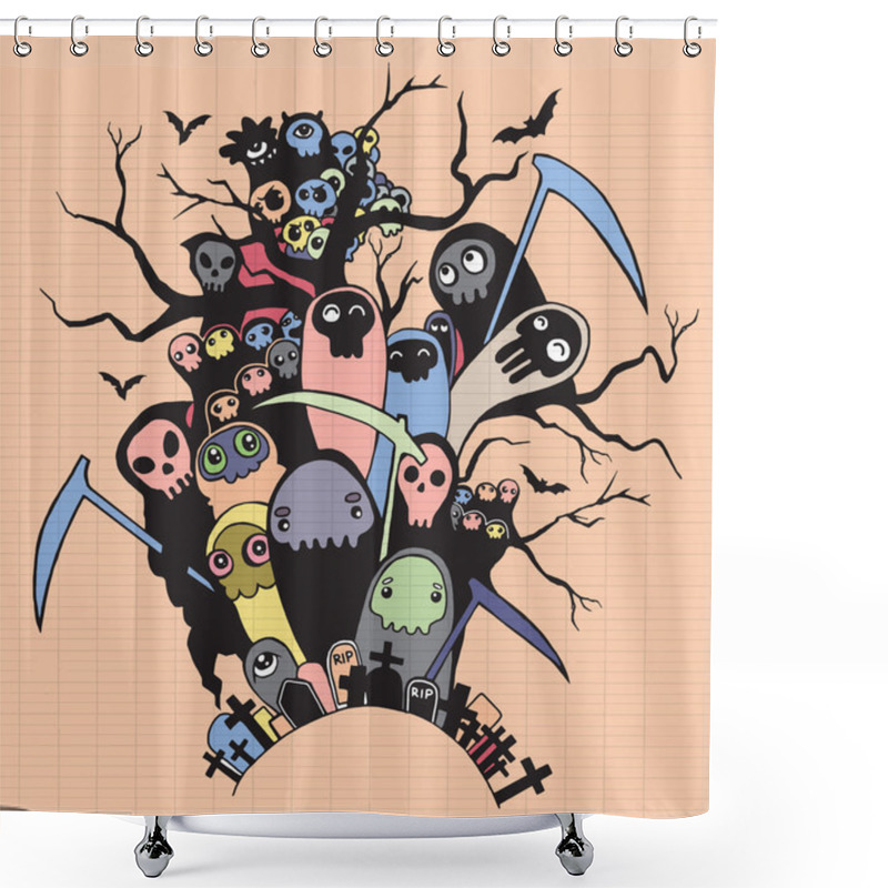 Personality  Hand Drawn Cute Death Skeleton Characters For Halloween Shower Curtains