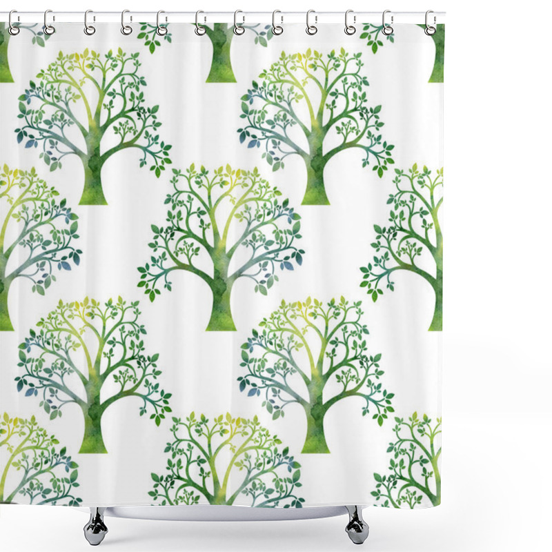 Personality  Nature Seamless Pattern With Tree Branches And Green Leaves Shower Curtains