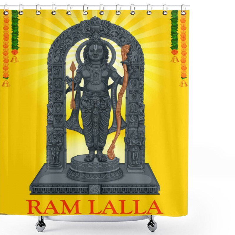 Personality  Illustration Of Religious Background Of Idol Of Shri Ram Of Janmbhoomi Teerth Kshetra Lord Rama In Ayodhya Birth Place Lord Rama With Text In Hindi Meaning Ram Lalla Shower Curtains