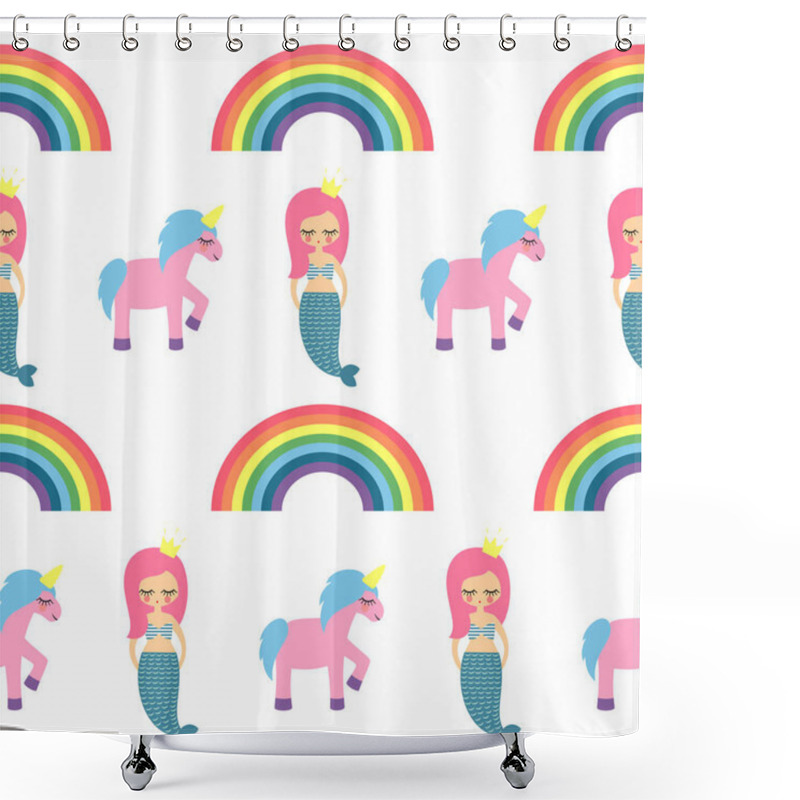 Personality  Seamless Pattern With Mermaids, Unicorns And Rainbows Shower Curtains