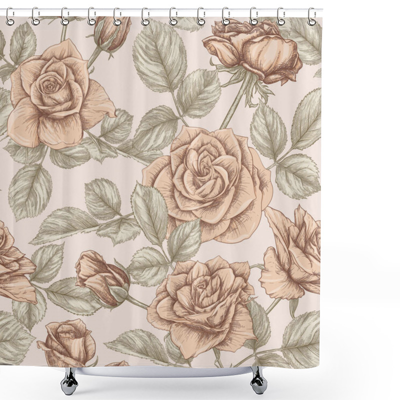 Personality  Seamless Pattern With Roses Flowers. Shower Curtains