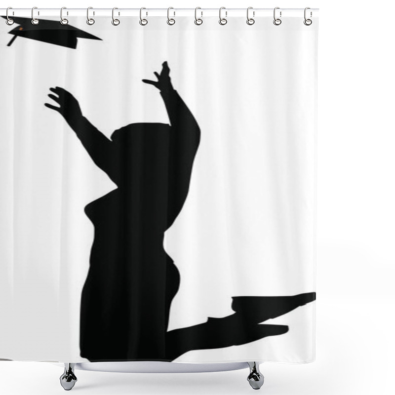 Personality  Jumping In The Air For The Graduation Cap - Black Mortarboard Shower Curtains