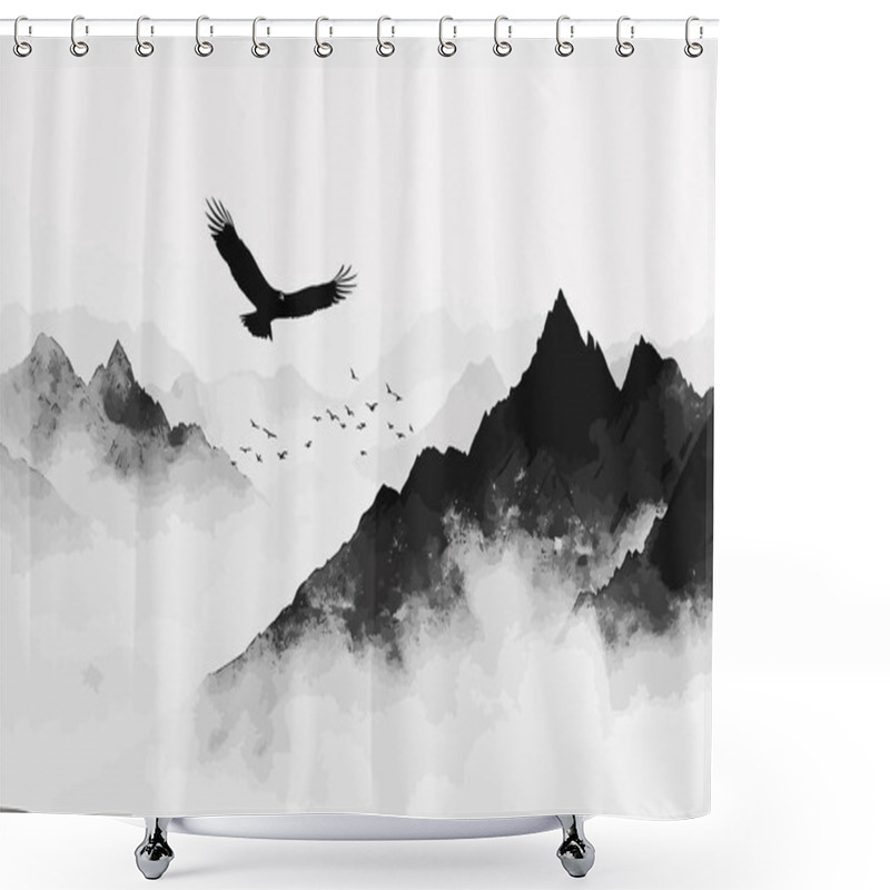 Personality  Eagle Soaring Over Mountain Peaks Isolated Illustration Shower Curtains