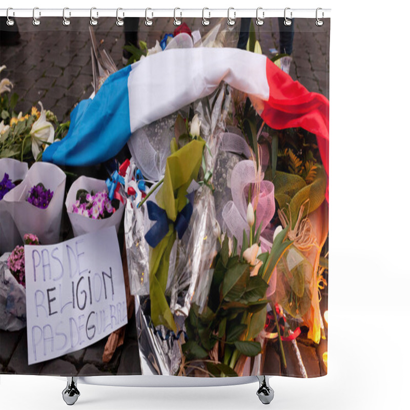 Personality  Flowers And Lit Candles In Front Of The French Embassy In Piazza Shower Curtains