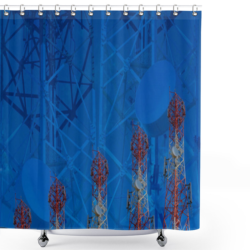 Personality  Double Exposure Of Telecommunication Towers Arranged As A Bar Ch Shower Curtains