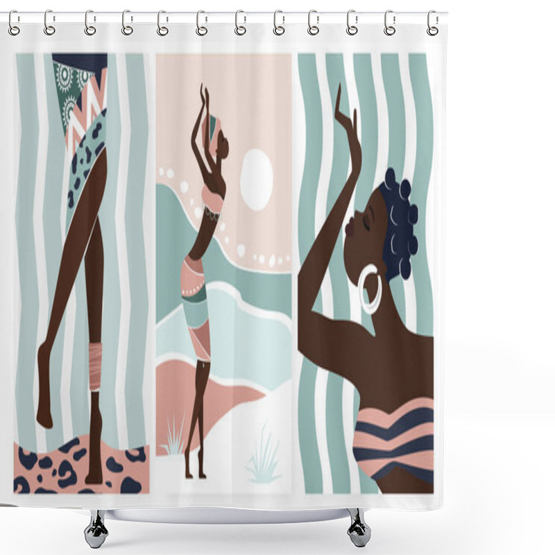 Personality  African Boho People Dance, Wall Art Set, Abstract Contemporary Aesthetic Template Shower Curtains