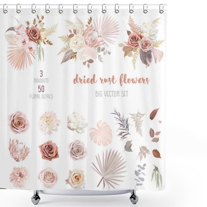 Personality  Trendy Dried Palm Leaves, Blush Pink And Rust Rose, Pale Protea Shower Curtains