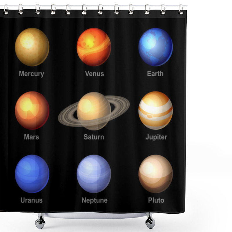 Personality  Planets Of Solar System Icons. Vector. Shower Curtains