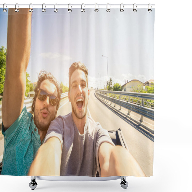 Personality  Friends Taking Selfie At Car Trip Shower Curtains