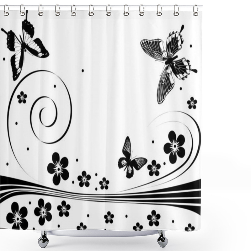 Personality  Black Flower And Butterfly Design Shower Curtains