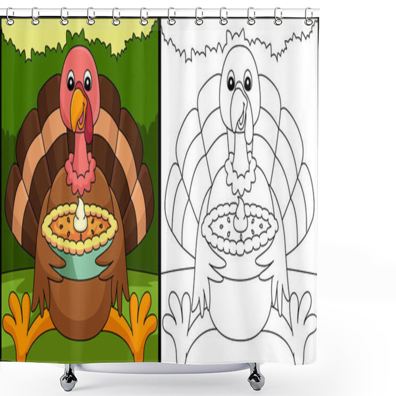 Personality  Thanksgiving Turkey Holding Pie Illustration Shower Curtains