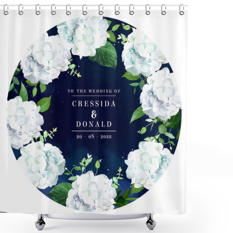 Personality  Navy Blue Floral Medallion Round Vector Frame Shower Curtains