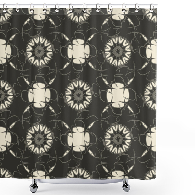 Personality  Geometric Ornament Seamless Pattern.  Textile Design Template Seamless Background. Round, Polygonal And Grunge Motif Endless Texture. Monochrome Sample Vector Illustration. Shower Curtains