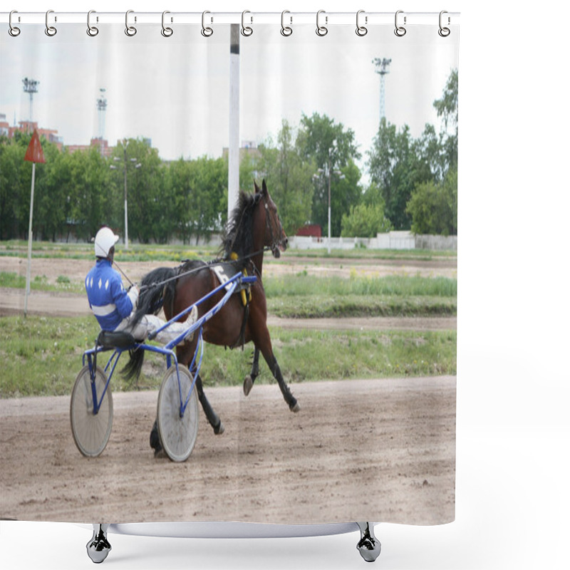 Personality  Racehorse Harnessed To The Cart Shower Curtains