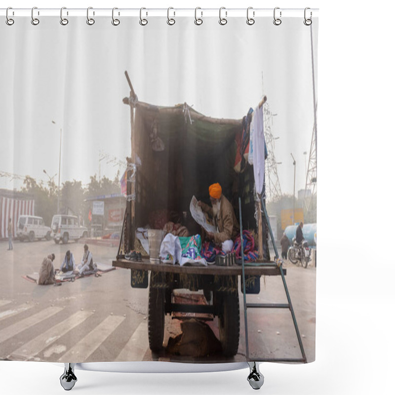 Personality  NEW DELHI, INDIA, DECEMBER 2020 : Portrait Of Indian Farmer From Punjab And Other States Participating In New Farm Law Bill Protest At Delhi-UP Border. Farmers From Across India Protest At Delhi. Shower Curtains