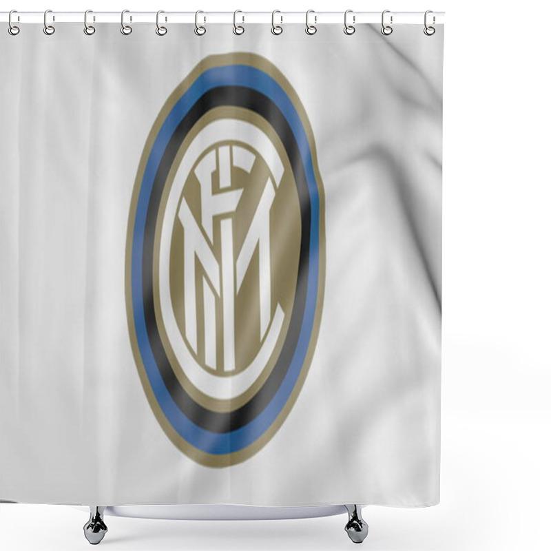 Personality  Close-up Of Waving Flag With Inter Milan Football Club Logo, 3D Rendering Shower Curtains