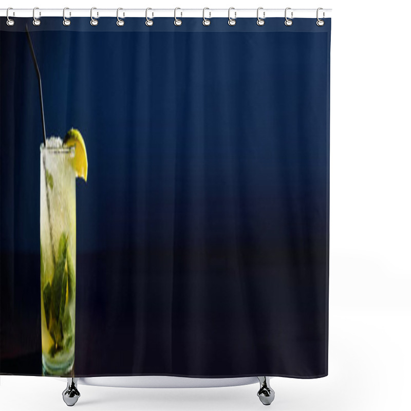 Personality  Thirst Quenching Glass Of Mojito With Mint And Lime On Dark Background, Concept, Banner Shower Curtains