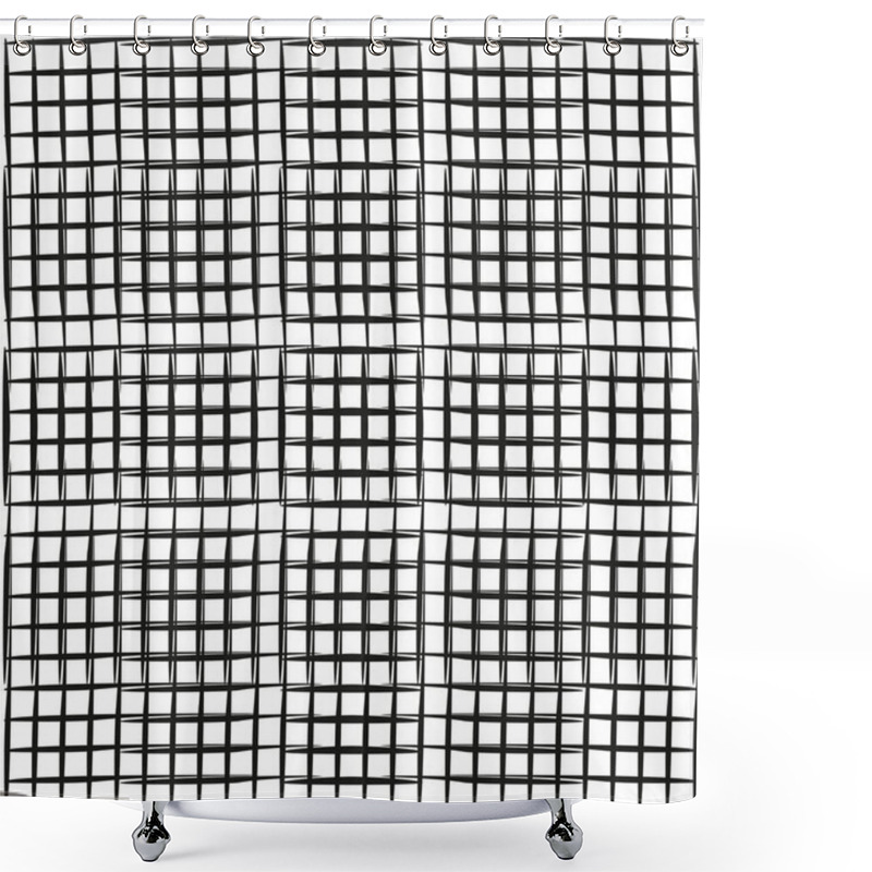 Personality  Distorted Grid Pattern. Abstract Geometric Design. Dynamic Black Shapes. Unique Vector Illustration. EPS 10. Shower Curtains