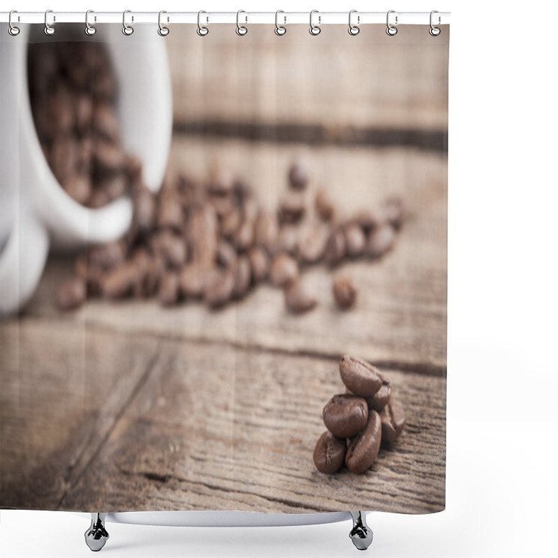 Personality  Coffee Beans On Wooden Background Shower Curtains