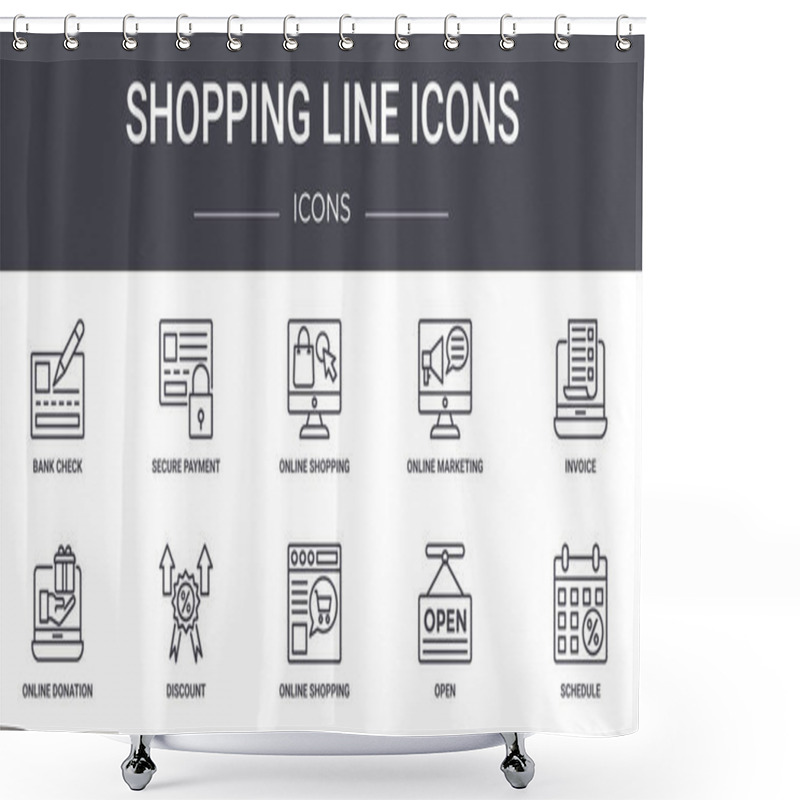 Personality  Shopping Line Icons Concept Line Icons Set. Contains Icons Usable For Web, Logo, Ui/ux Such As Secure Payment, Online Marketing, Online Donation, Online Shopping, Open, Schedule, Invoice, Shopping Shower Curtains