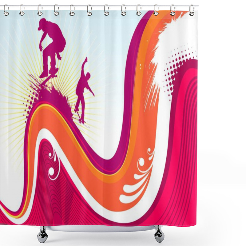 Personality  Skaters With Wave Background Shower Curtains