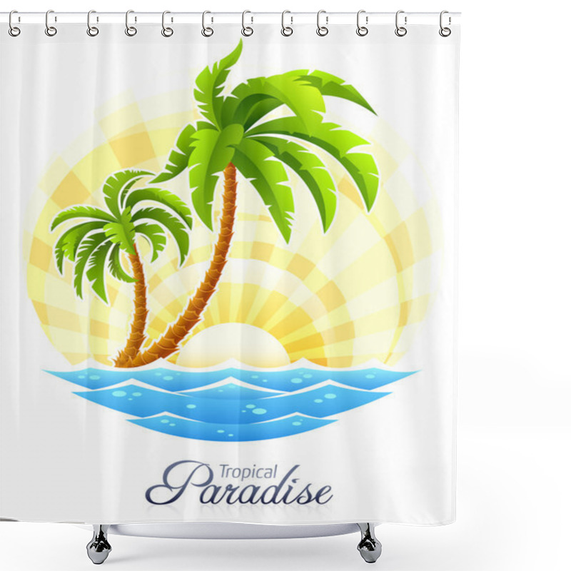 Personality  Tropical Palm With Sea Wave On Sunny Background Shower Curtains