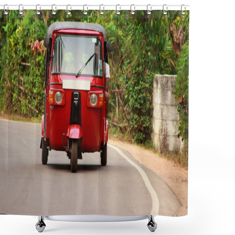 Personality  Red Autorickshaw On The Road Shower Curtains