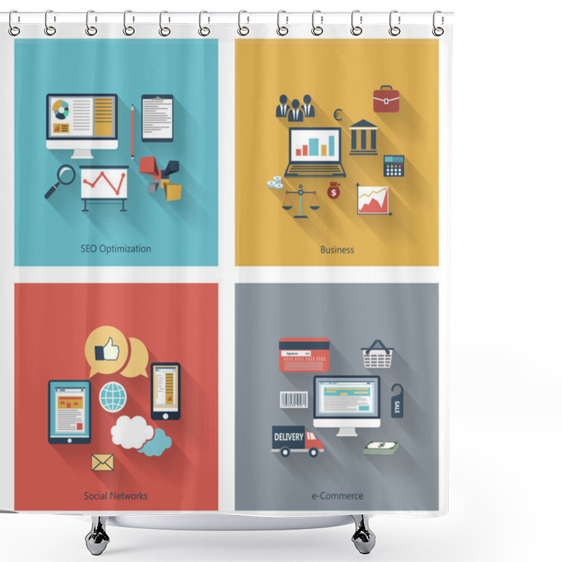 Personality  Trendy Icons Set In Flat Design With Long Shadows Shower Curtains