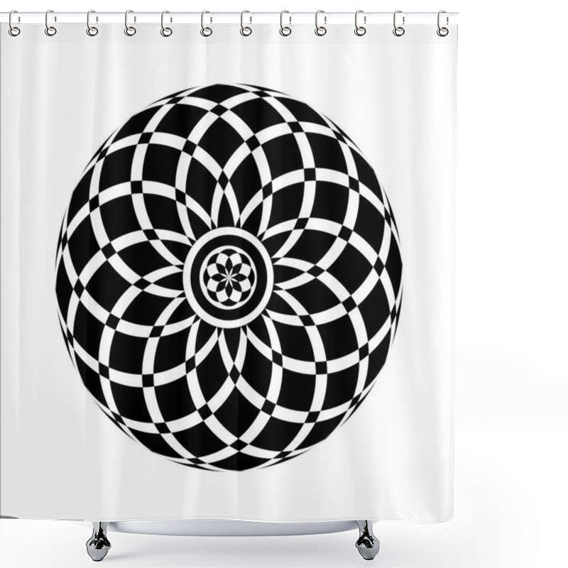 Personality  Monochrome Elegant Circular Pattern In Black And White. Circular Mathematical Ornament. A Vector Circular Pattern From The Crossed Circles. Mandala. Shower Curtains