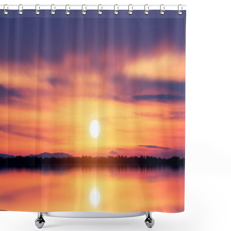 Personality  Unfocused Of Sunset Sky At The Lake Shower Curtains