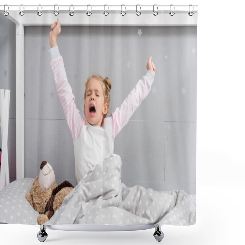 Personality  Adorable Little Kid Yawning And Stretching While Waking Up Shower Curtains