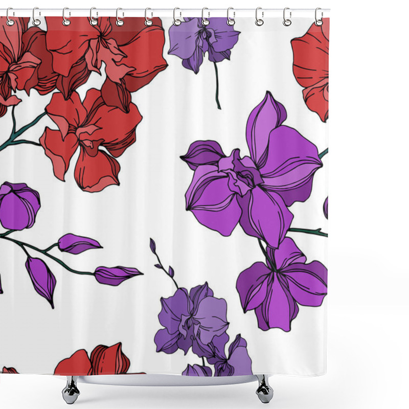 Personality  Vector Orchid Floral Botanical Flowers. Black And White Engraved Ink Art. Seamless Background Pattern. Shower Curtains