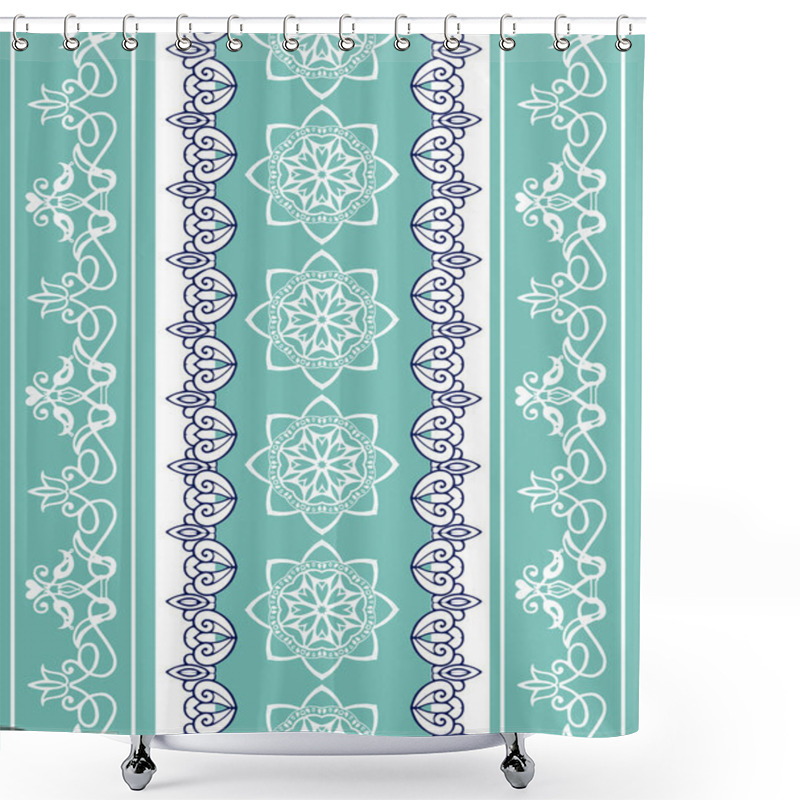 Personality  Set Of Lace Bohemian Seamless Borders. Stripes With Turquoise Fl Shower Curtains