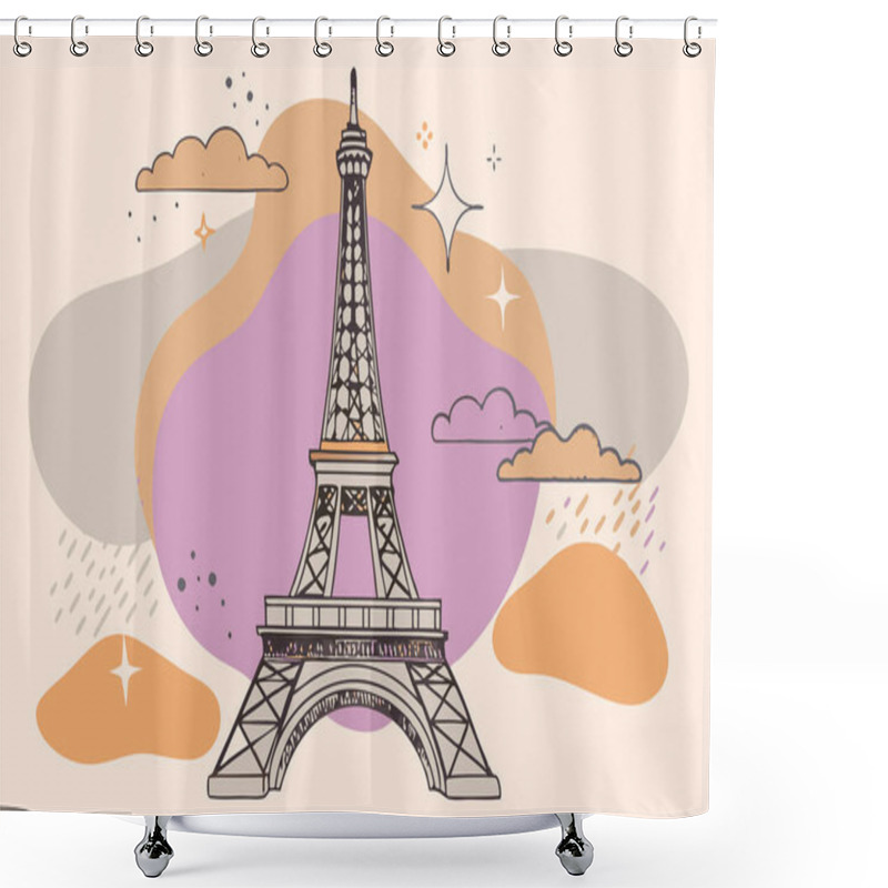 Personality  Flat Vector Illustration Of The Eiffel Tower Shower Curtains