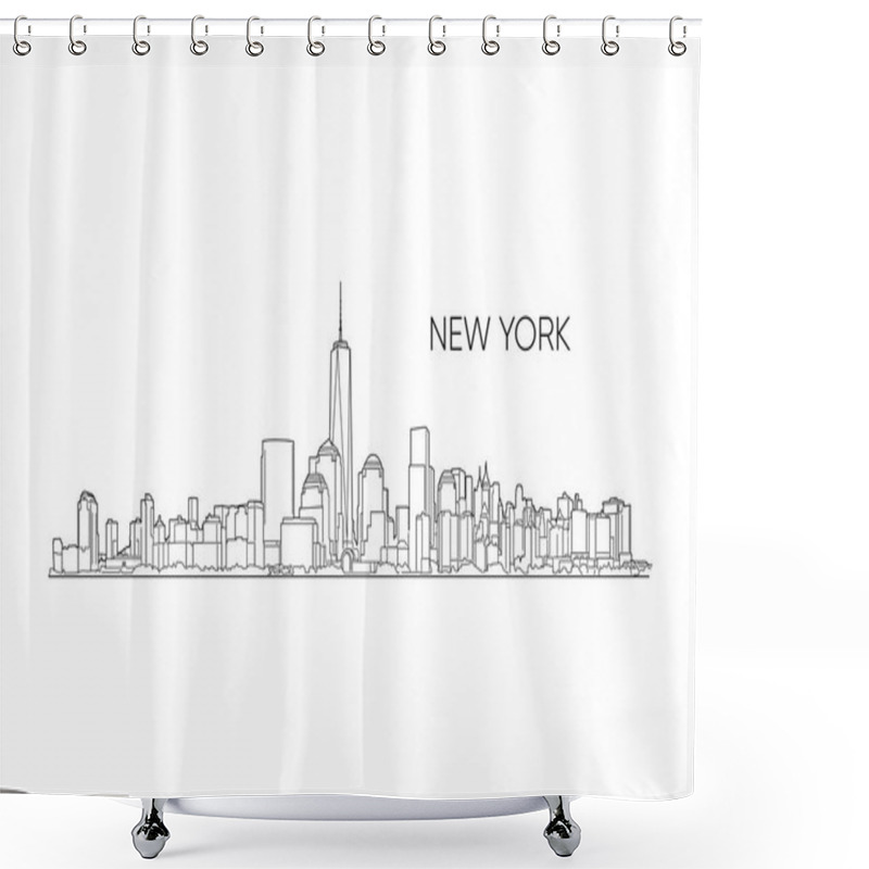 Personality  New York Vector Panorama, Hand Drawn Line Art Illustration. Shower Curtains