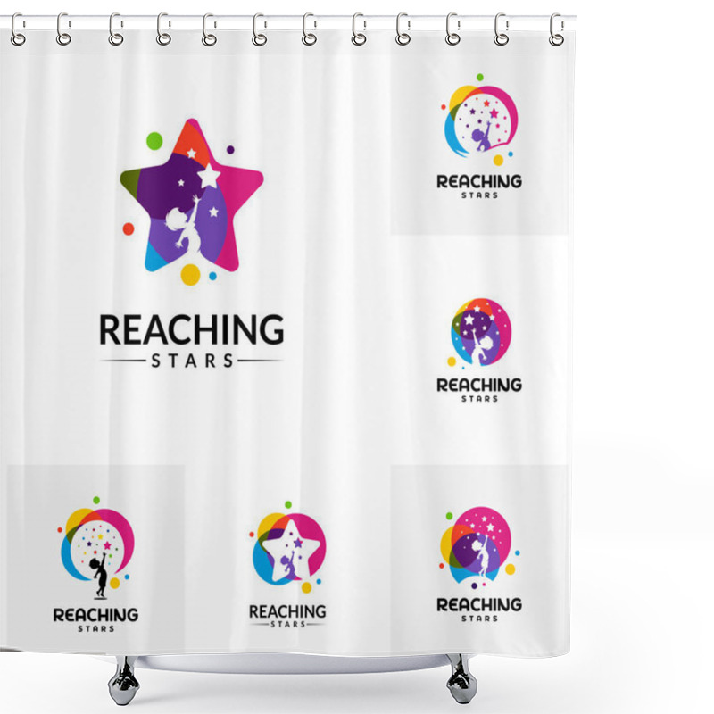 Personality  Set Of Reaching Stars Logo Design Template. Dream Star Logo. Emblem, Colorful, Creative Symbol, Icon Shower Curtains