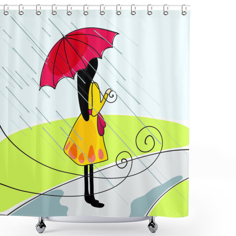 Personality  Cute Girl With Umbrella Shower Curtains