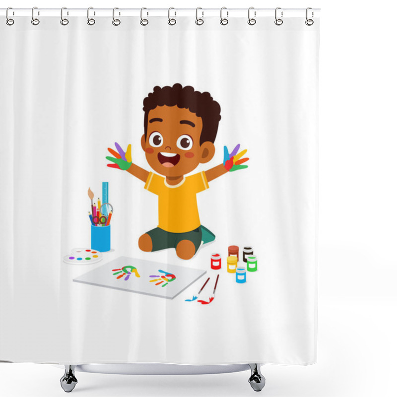 Personality  Little Kid Make Painting With Hand Stamp Shower Curtains