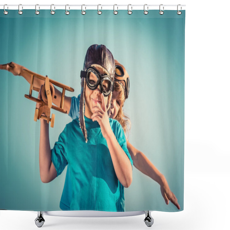 Personality  Happy Children Playing With Toy Airplane Shower Curtains