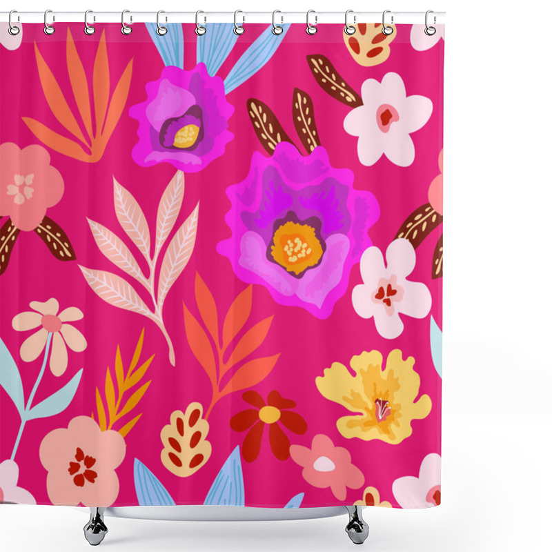 Personality  Seamless Vector Pattern With Flowers, Palm Leaves And Other Plants. Aloha Textile Collection. Shower Curtains