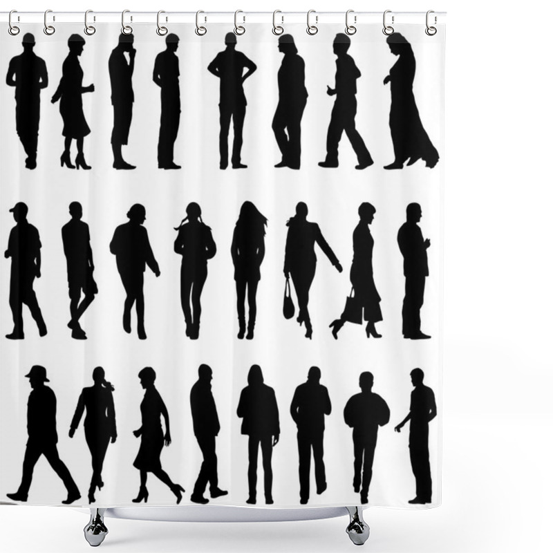 Personality  Black Silhouettes Of Beautiful Mans And Womans On White Backgrou Shower Curtains