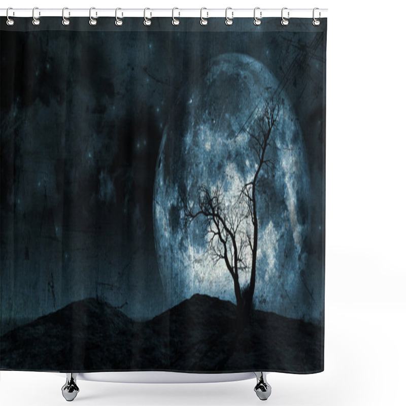 Personality  Grunge Tree And Moon Background Shower Curtains