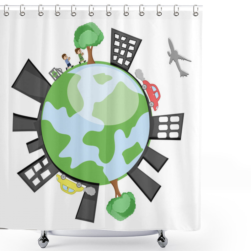 Personality  Vector Earth Showing Buildings, Childrens, Trees Shower Curtains