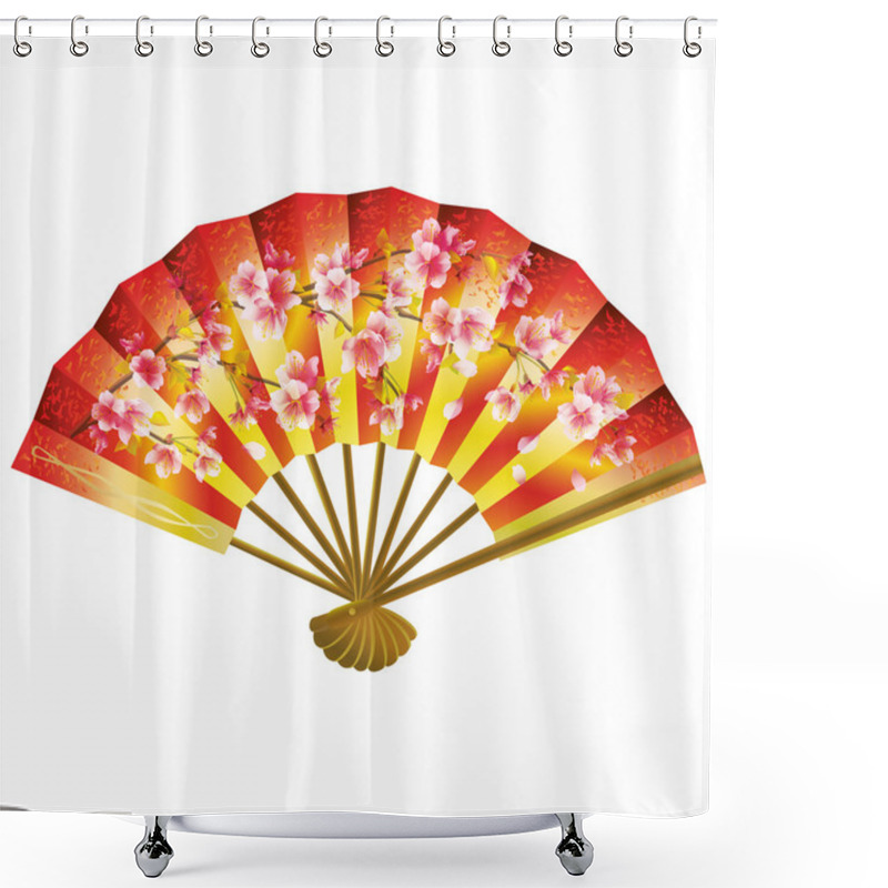 Personality  Japanese Fan Over White Shower Curtains