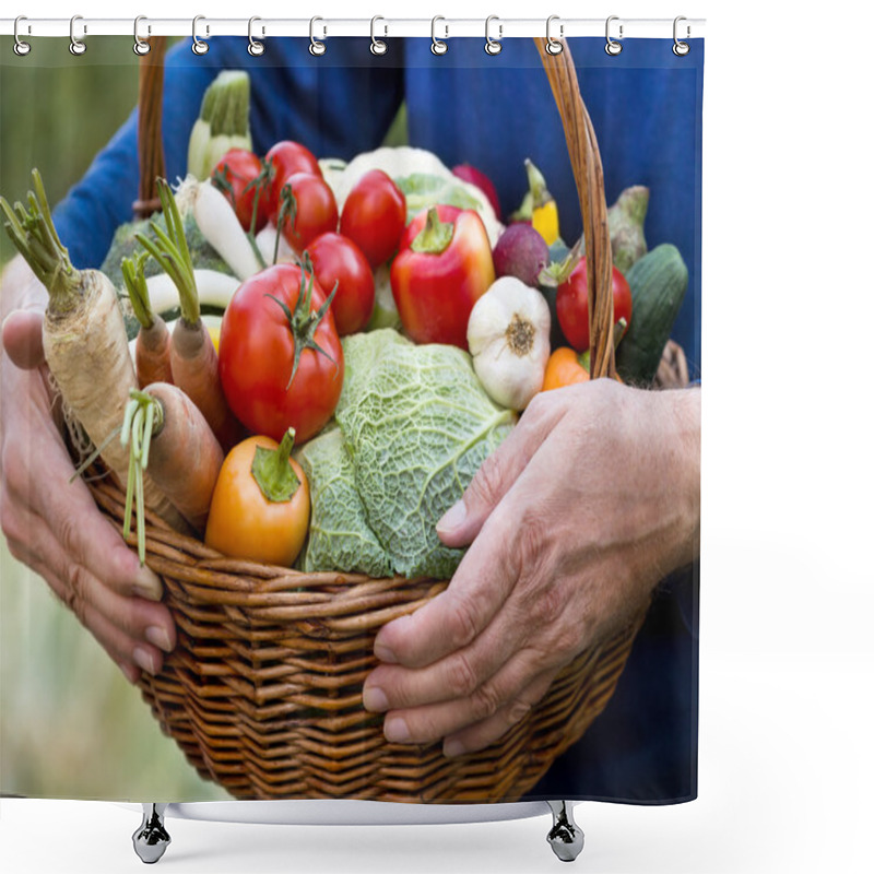 Personality  Wicker Basket Is Full Of Organic Vegetables Shower Curtains