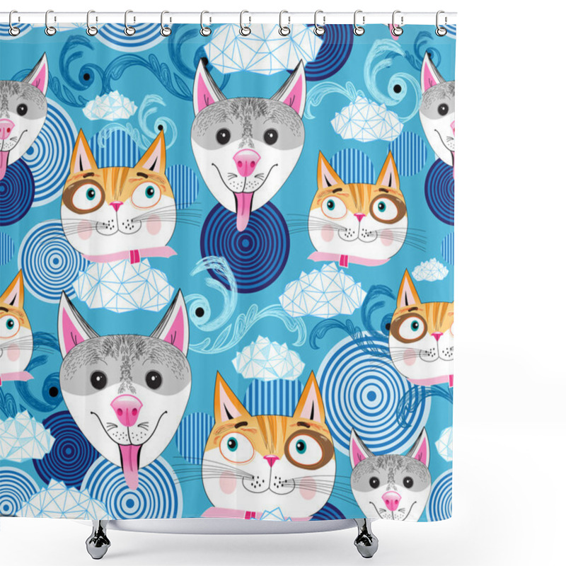 Personality  Pattern Funny Portraits Of Dogs And Cats Shower Curtains