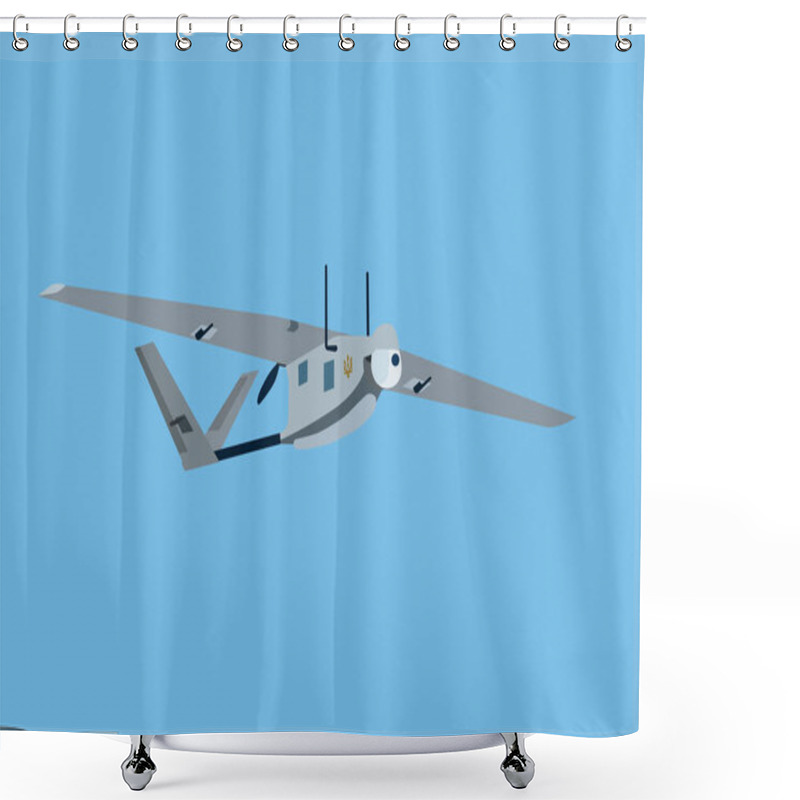 Personality  Illustration Of Cartoon Military Drone With Ukrainian Trident Symbol On Blue Background  Shower Curtains