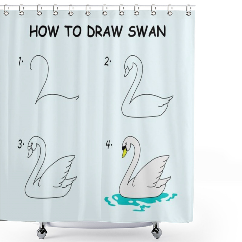 Personality  Step By Step To Draw A Swan. Drawing Tutorial A Swan. Drawing Lesson For Children. Vector Illustration Shower Curtains